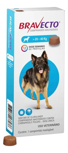 Bravecto Cães 20-40kg 1000mg 1 Comp. Mastigável Msd Azul