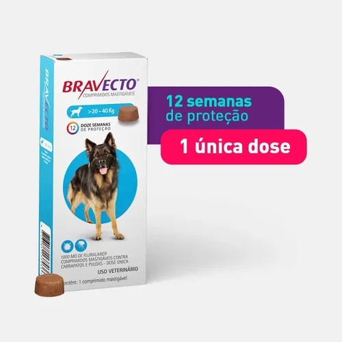 Bravecto Cães 20-40kg 1000mg 1 Comp. Mastigável Msd Azul 5