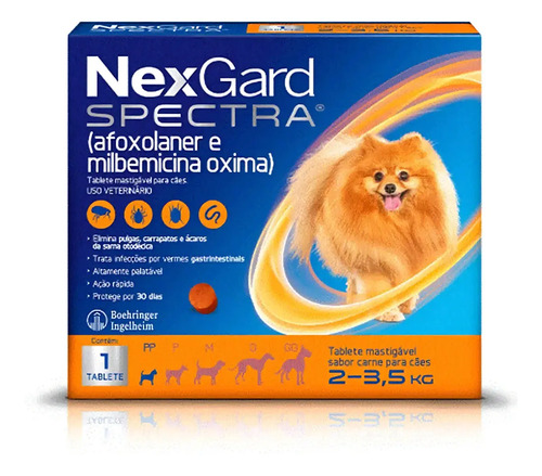NexGard Boeringer Ingelhein Spectra Antipulgas Cães Azul 2 kg a 3.5 kg 3 tabletes