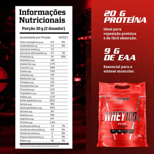 Whey 100% Pure Pouch Cookies 900g Integralmedica - Suplemento Nutritivo para Treinos de Alta Performance 4