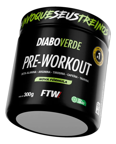 Pré Treino Pre Workout DIABO VERDE Pote 300g Sabor Limão FTW 2