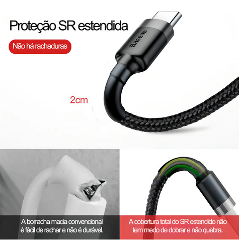 Cabo Rápido Usb Para Tipo- C Baseus Cafule Nylon 3a 1 Metro Cor Preto 10