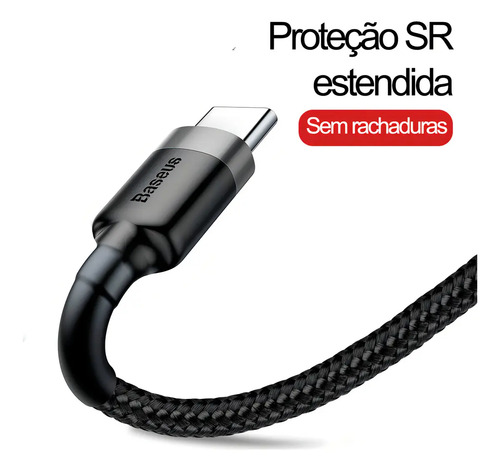 Cabo Rápido Usb Para Tipo- C Baseus Cafule Nylon 3a 1 Metro Cor Preto 11
