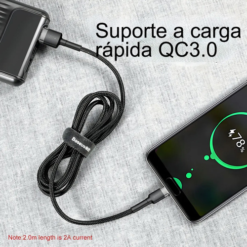 Cabo Rápido Usb Para Tipo- C Baseus Cafule Nylon 3a 1 Metro Cor Preto 4
