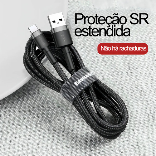 Cabo Rápido Usb Para Tipo- C Baseus Cafule Nylon 3a 1 Metro Cor Preto 9