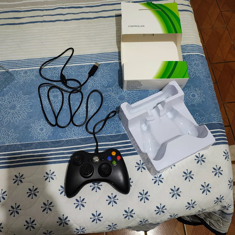 Controle Para Xbox 360 Com Fio USB e PC Preto Vibração Console Joystick Manete Gamepass Steam Tv Pc Android Pc Controle Pc Gamer - - Redfin 10
