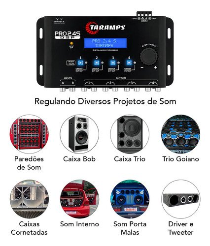 Processador de Áudio Digital Taramps Pro 2.4S para Som Automotivo com Crossover e Equalizador 15 Bandas 6