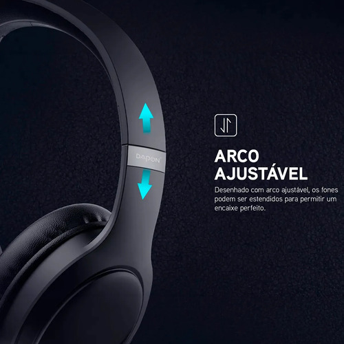 Fone De Ouvido Headphone Dapon H02D Bluetooth 5.1 Over-ear 22h Preto 6