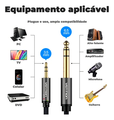 Cabo Audio P2 Para P10 Estereo Dj Fone Mesa Som 1,5m Vention 2