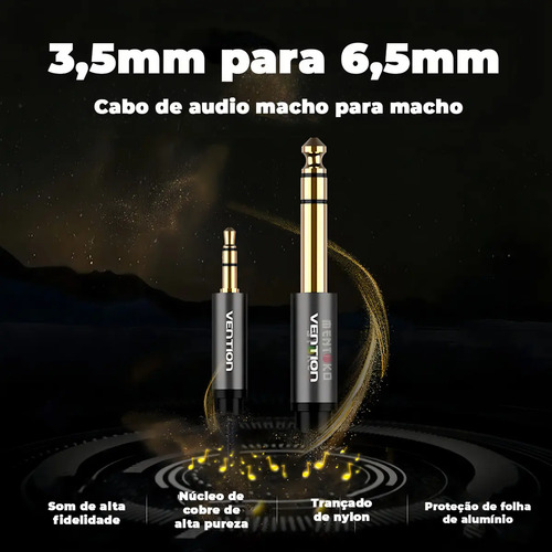 Cabo Audio P2 Para P10 Estereo Dj Fone Mesa Som 1,5m Vention 3