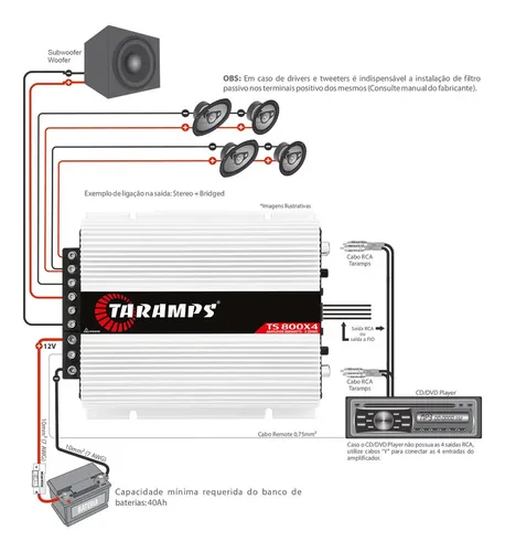 Modulo Taramps Ts 800 Rms Ts800x4 2 Ohms Amplificador 800w Entrada Rca E Fio T800 4 Canais Som Automotivo 11