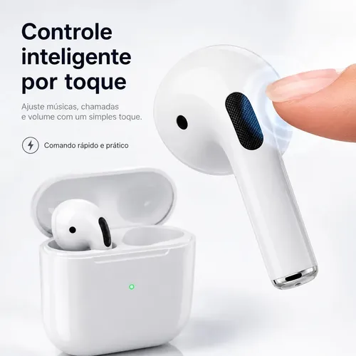 Fone De Ouvido Bluetooth Sem Fio Bateria de Longa Duração Pro 4 Branco Conecta Rápido Fast Plug Com Case Carregador E Microfone 4