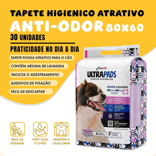 Petlike tapete higiênico para cães ultra pads lavanda 80cm x 60cm com 30 unidades 4