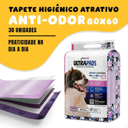 Petlike tapete higiênico para cães ultra pads lavanda 80cm x 60cm com 30 unidades 7