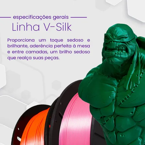 Filamento Pla Alumínio Vsilk Premium 1kg Impressoras 3D Nacional 5