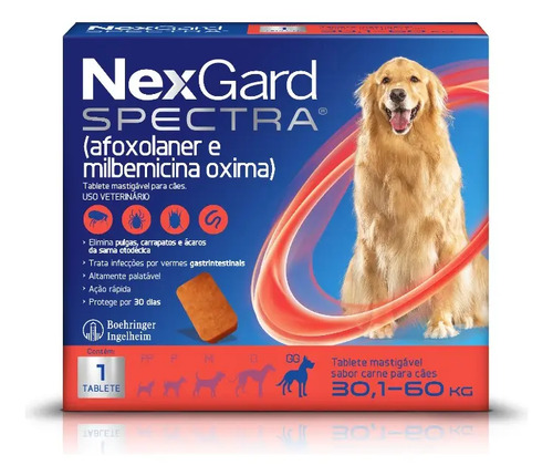 NexGard Spectra Antipulgas e Vermífugo Cães 30,1kg a 60kg 1 tablete