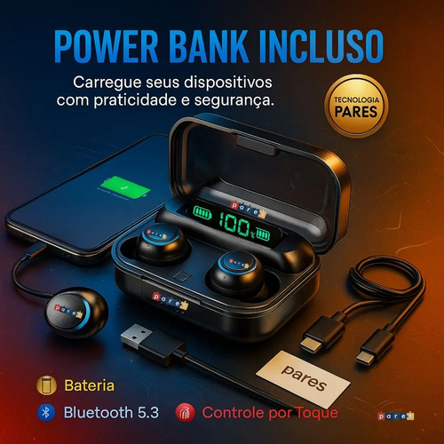 Fone De Ouvido Sem Fio Bluetooth F9-5 Pares Som Imersivo Powerbank Moderno Bateria Longa Duração Academia Compativel Com Todos Celulares — foto 2