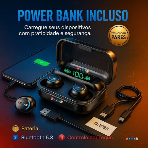 Fone De Ouvido Sem Fio Bluetooth F9-5 Pares Som Imersivo Powerbank Moderno Bateria Longa Duração Academia Compativel Com Todos Celulares — foto 3