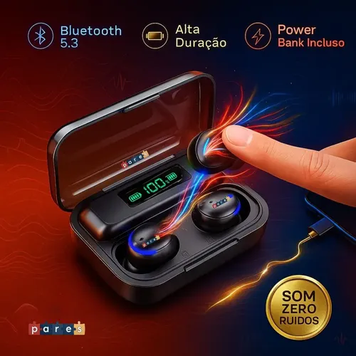 Fone De Ouvido Sem Fio Bluetooth F9-5 Pares Som Imersivo Powerbank Moderno Bateria Longa Duração Academia Compativel Com Todos Celulares — foto 5