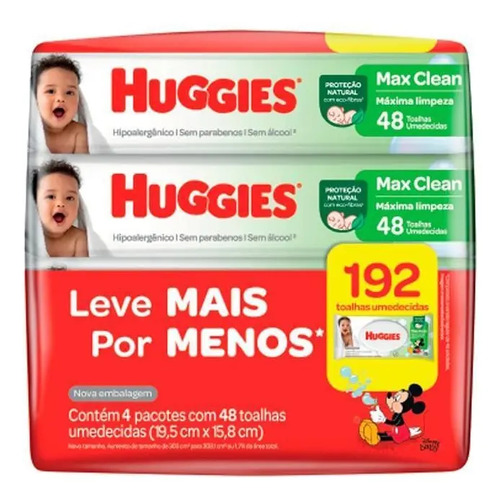 Lenços Umedecidos Huggies Max Clean Lv 4 Pg 3 - 192 Unidades 2