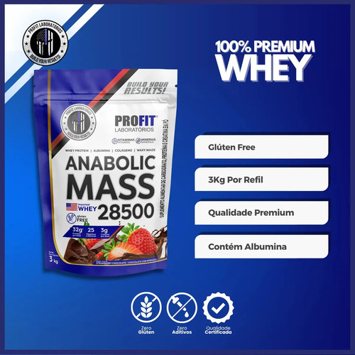 Hipercalórico Anabolic Mass 28500 3kg Profit Labs Sabor Chocolate com Morango 4