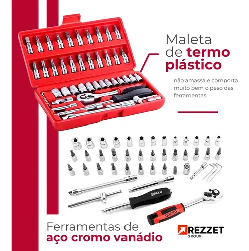 Kit Ferramentas Quicko 46 Peças Com Soquetes e Chaves Para Carro e Casa 3