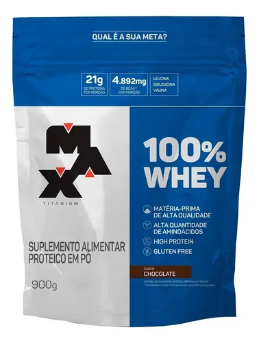 Suplemento Proteína 100% Whey Protein 900g Max Titanium Sabor Chocolate