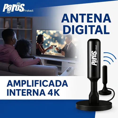 Antena Digital Interna Externa HDTV UHF Cabo Com Cabo Longo De 4 Metros Com Base Magnética Parosprotect 5