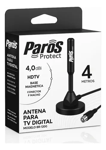 Antena Digital Interna Externa HDTV UHF Cabo Com Cabo Longo De 4 Metros Com Base Magnética Parosprotect 6
