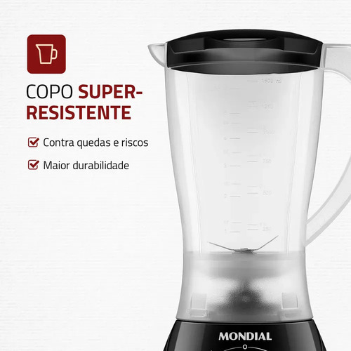Liquidificador Mondial 2,2l Preto L-550 Easy Power 550w 3