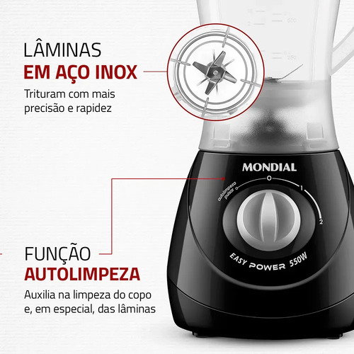 Liquidificador Mondial 2,2l Preto L-550 Easy Power 550w 5