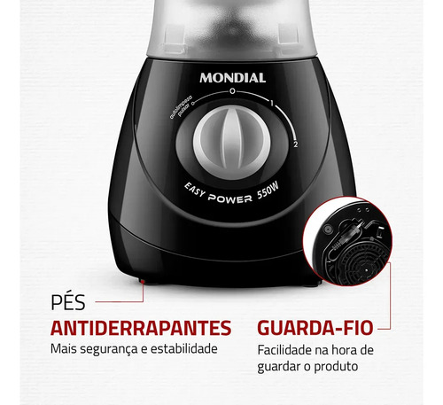Liquidificador Mondial 2,2l Preto L-550 Easy Power 550w 6