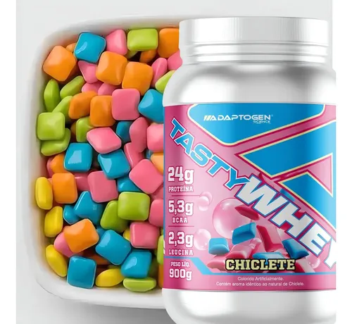 Suplemento Tasty Whey 3w Gourmet Whey Protein Adaptogen Science Pote 900g Sabor Chiclete 5