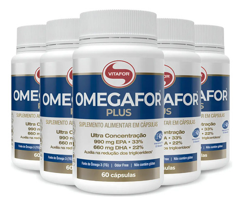 Kit 5 Omegafor Plus Vitafor 60 cápsulas sem sabor