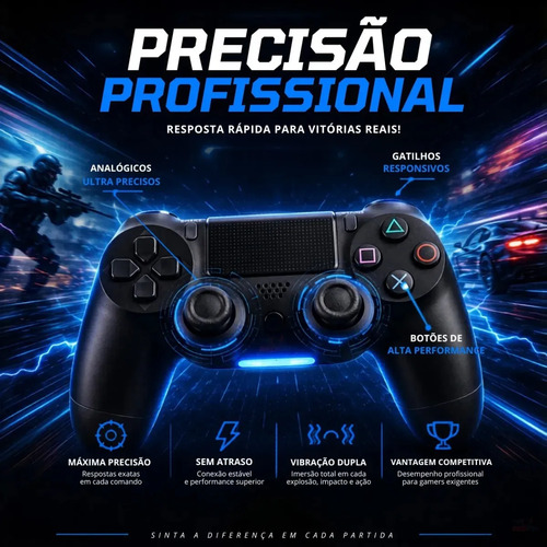 Controle Sem Fio Joystick Bluetooth Para Ps4 Videogame Tv Samsung Pc P4 Ps 4 Dual Shock Manete Pc Gamer Tv Smart Controle Bluetooth Celular Headset Sem Fio Com P2 - Marca Redfin 6