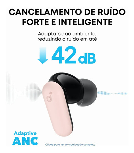Fone de Ouvido Bluetooth 5.4 soundcore P30i da Anker, Cancelamento de Ruído Adaptativo, Graves Poderosos, 45H de Reprodução, Estojo 2-em-1 com Suporte para Celular, IP54, Fone sem fio TWS, Rosa 3