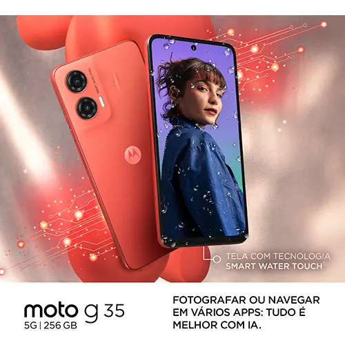 Smartphone Motorola Moto G35 5g - 256gb 12gb (4gb Ram+8gb Ram Boost) E Camera 50mp Com Ai Nfc Tela 6.7 Com Superbrilho - Coral - Vegan Leather 2