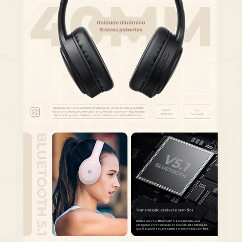 Fone De Ouvido Headphone Dapon H02d Bluetooth 5.1 Over-ear 22 Horas De Bateria Cor Azul 8