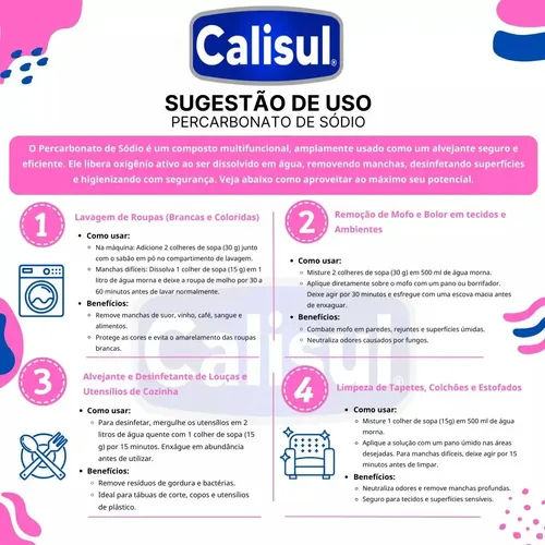 Percarbonato De Sódio 100% Tira Manchas Calisul - Roupas Brancas e Coloridas 6