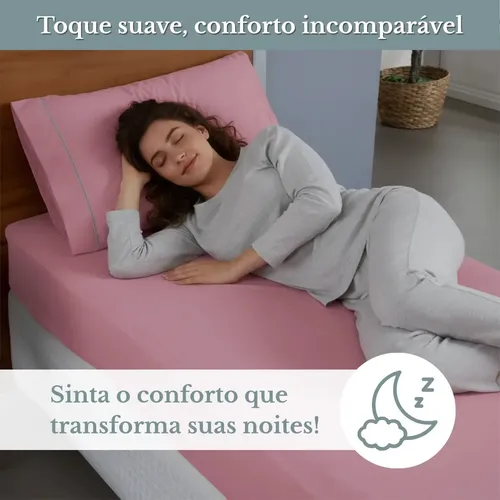 Jogo De Lençol Solteiro Micropercal 400 Fios C/ Fronha Ponto Palito 2 Peças Toque Aveludado Hotel Luxo Cor Rose 3