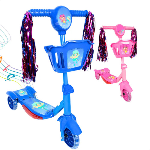 Patinete Infantil 3 Rodas Com Led Som E Cesta Menino Menina Cor Azul