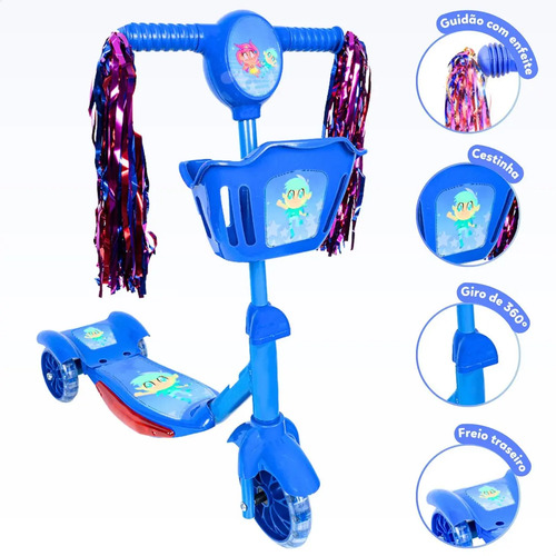 Patinete Infantil 3 Rodas Com Led Som E Cesta Menino Menina Cor Azul 4