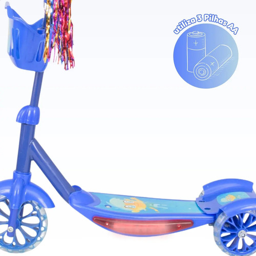 Patinete Infantil 3 Rodas Com Led Som E Cesta Menino Menina Cor Azul 6
