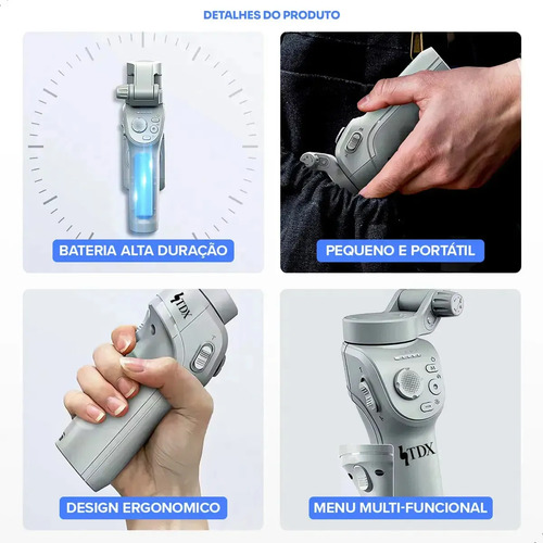 Estabilizador Celular Gimbal 3 Eixos Para Tripé Ia Video Estabilizador Câmera 360 Compatível Com iPhone Andoid Ios Marca Tdx Cor Cinza 5