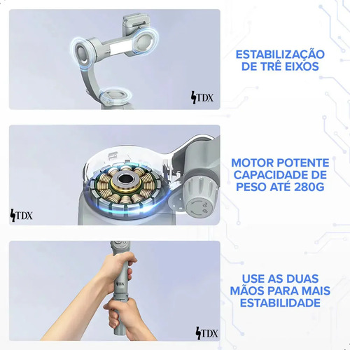Estabilizador Celular Gimbal 3 Eixos Para Tripé Ia Video Estabilizador Câmera 360 Compatível Com iPhone Andoid Ios Marca Tdx Cor Cinza 6