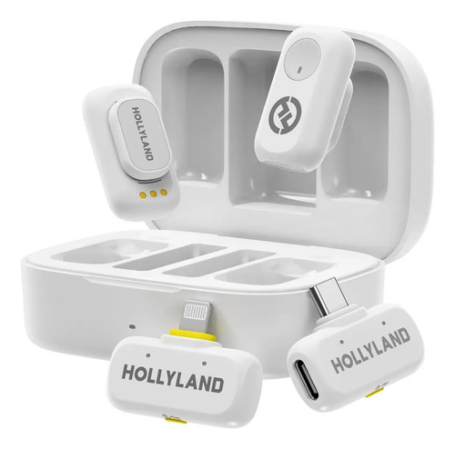Hollyland Lark A1 Combo - Mini microfone sem fio para iPhone e Android (2 Tx + USB-C Rx + Ios Rx + estojo de carregamento), microfone magnético para YouTube, TikTok, podcasts e vlogs (branco)
