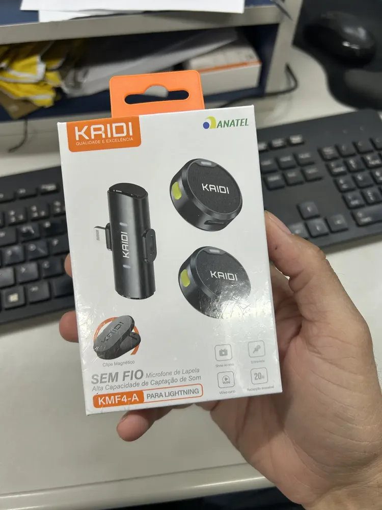 Microfone Sem Fio Lapela KAIDI KMF4-A Imã Duplo Anti Ruído para Iphone 11 12 13 14 10