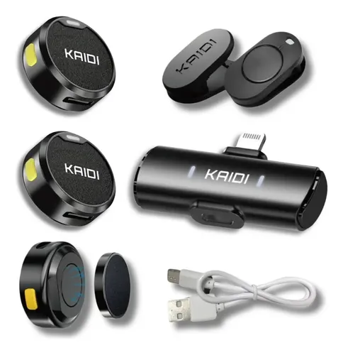 Microfone Sem Fio Lapela KAIDI KMF4-A Imã Duplo Anti Ruído para Iphone 11 12 13 14 2