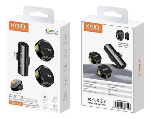 Microfone Sem Fio Lapela KAIDI KMF4-A Imã Duplo Anti Ruído para Iphone 11 12 13 14 5