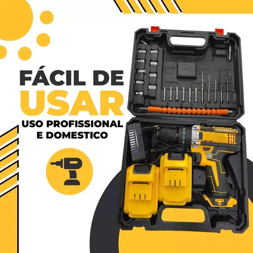 Parafusadeira Furadeira de impacto 3 Funções Profissional 2 Baterias Sem Fio Cor Amarelo 3